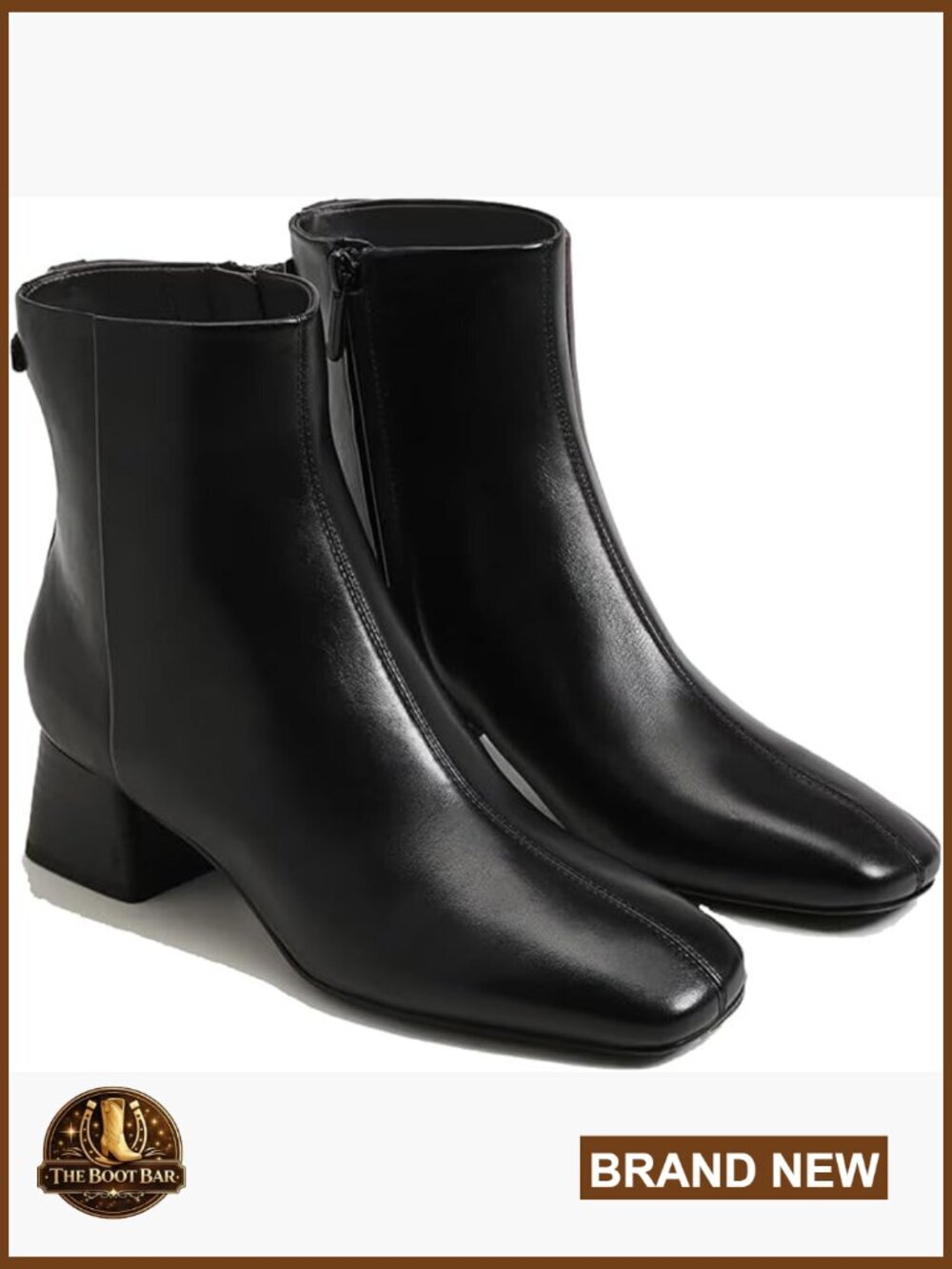 Square Toe Ankle Boots Chunky Block Heel Side Zipper Dress Booties